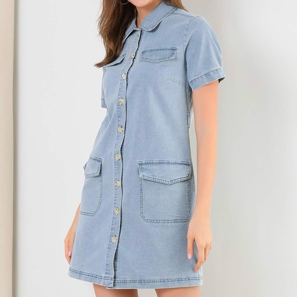 NEW Denim Light Blue Belted Shirtdress Western Cowgirl Chambray Jean Dress Large - Picture 13 of 16